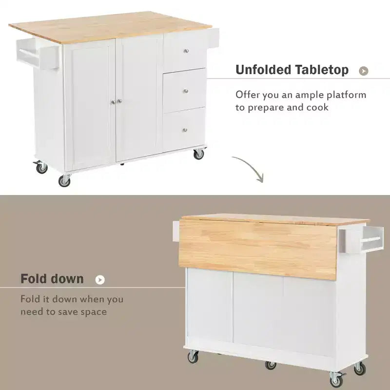 Whisen Modern Kitchen Island Cart, Kitchen Cart with Racks and Drawers