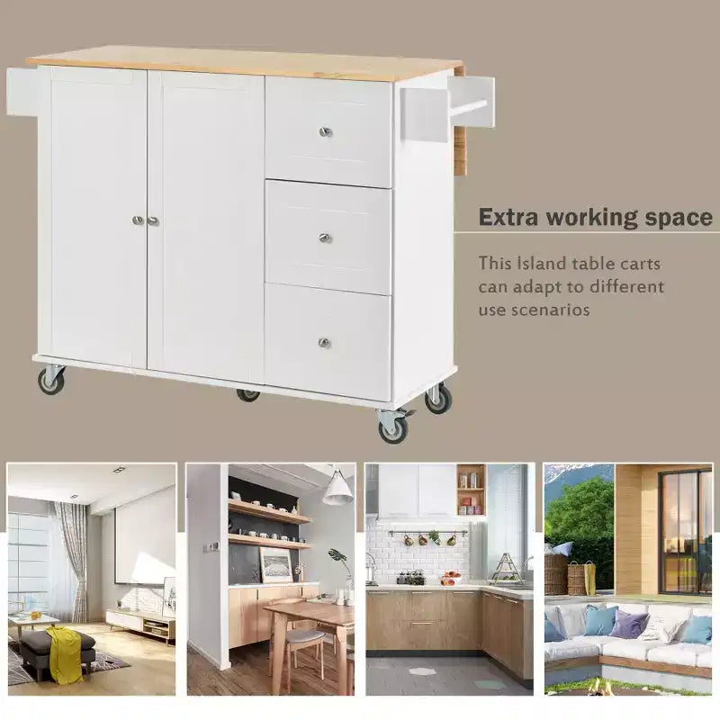 Whisen Modern Kitchen Island Cart, Kitchen Cart with Racks and Drawers