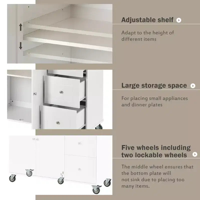 Whisen Modern Kitchen Island Cart, Kitchen Cart with Racks and Drawers