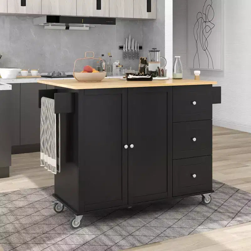 Whisen Modern Kitchen Island Cart, Kitchen Cart with Racks and Drawers