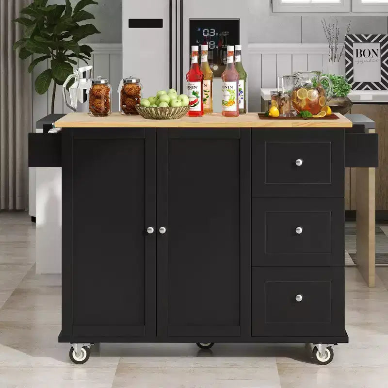 Whisen Modern Kitchen Island Cart, Kitchen Cart with Racks and Drawers
