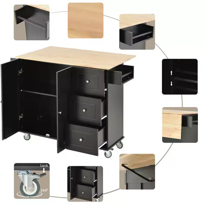 Whisen Modern Kitchen Island Cart, Kitchen Cart with Racks and Drawers
