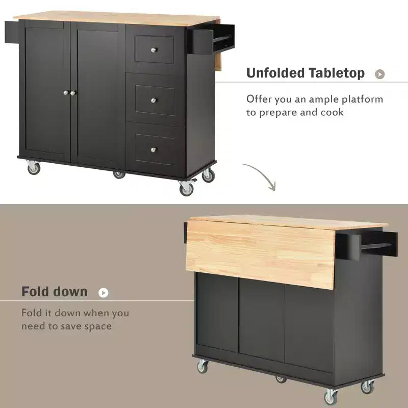 Whisen Modern Kitchen Island Cart, Kitchen Cart with Racks and Drawers
