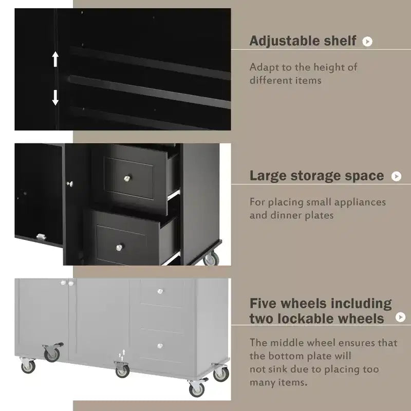 Whisen Modern Kitchen Island Cart, Kitchen Cart with Racks and Drawers