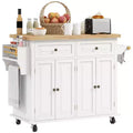 HOMCOM Kitchen Island on Wheels, Rolling Cart with Rubber Wood Top, Spice Rack, Towel Rack & Drawers for Dining Room