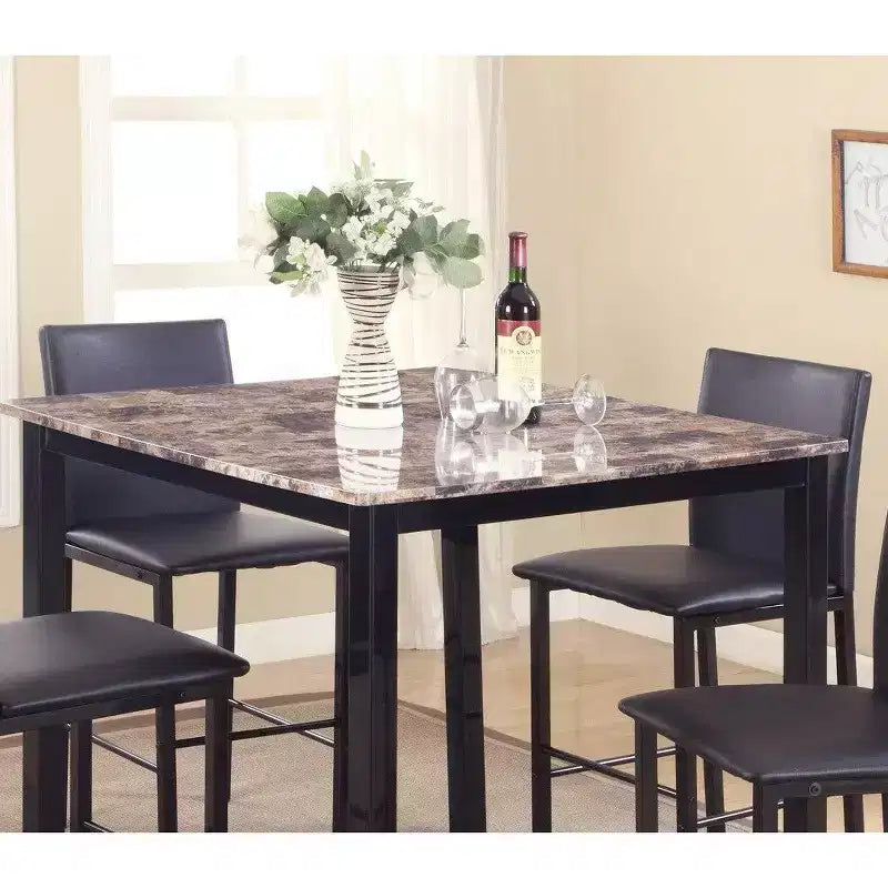 Roundhill Furniture Citico Metal Counter Height Dining Table with Laminated Faux Marble Top, Black