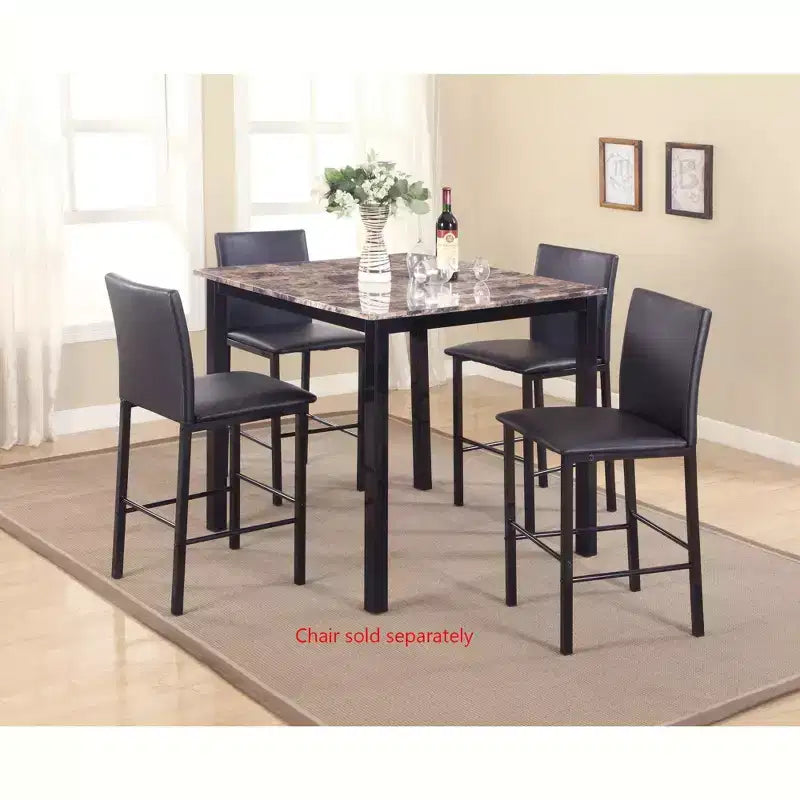 Roundhill Furniture Citico Metal Counter Height Dining Table with Laminated Faux Marble Top, Black