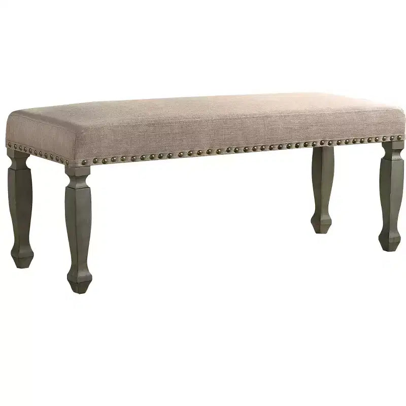 Roundhill Furniture Breda Finish Upholstered Nailhead Bench, Antique Gray