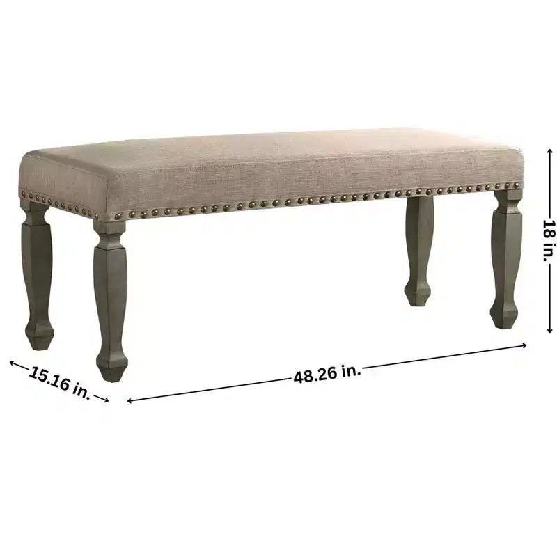 Roundhill Furniture Breda Finish Upholstered Nailhead Bench, Antique Gray