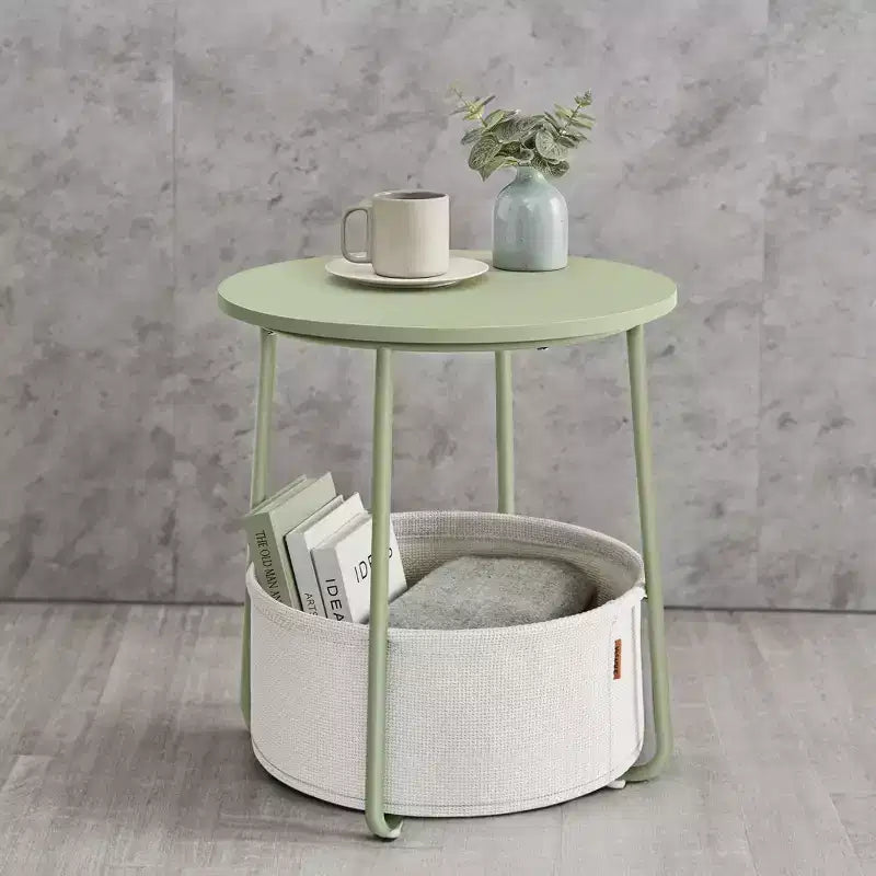 Small Side Table with Storage Round End Tables Living Room Side Tables for Small Spaces Bedroom Laurel Green and Cream White