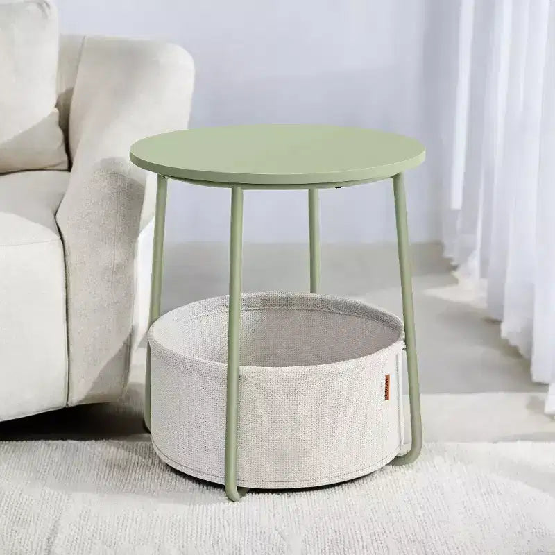 Small Side Table with Storage Round End Tables Living Room Side Tables for Small Spaces Bedroom Laurel Green and Cream White