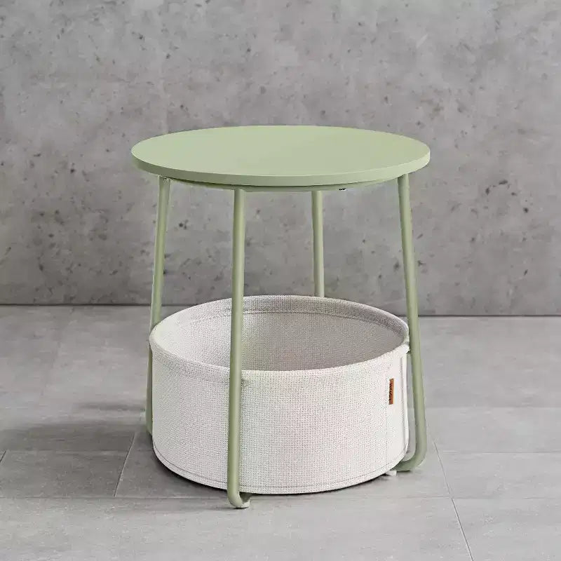 Small Side Table with Storage Round End Tables Living Room Side Tables for Small Spaces Bedroom Laurel Green and Cream White