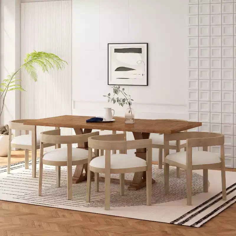 Christopher Knight Home Hudson 7 Pieces Upholstered Wood Extended Dining Set with Pedestal Base