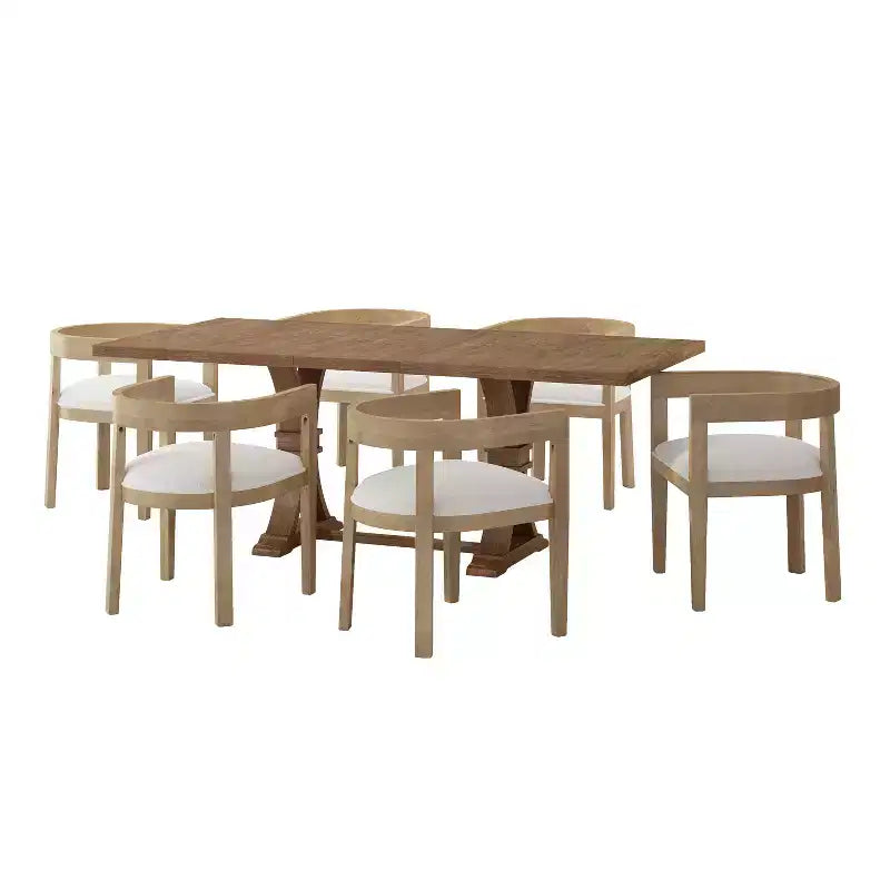 Christopher Knight Home Hudson 7 Pieces Upholstered Wood Extended Dining Set with Pedestal Base