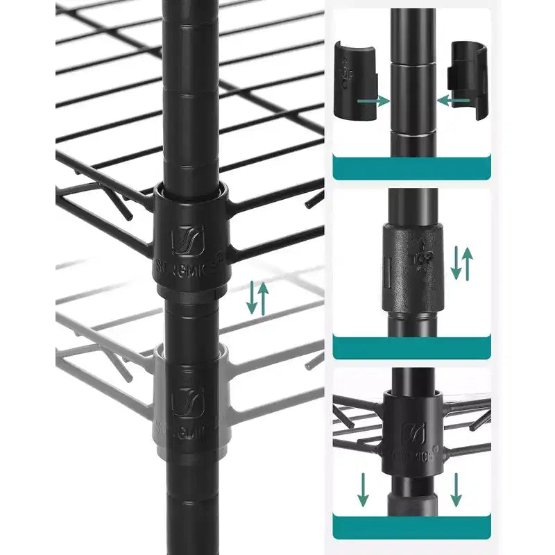 SONGMICS 5-Tier Bathroom Shelf, Storage Rack for Small Space, with 5 PP Shelf Liners, Removable Hook, Extendable Design