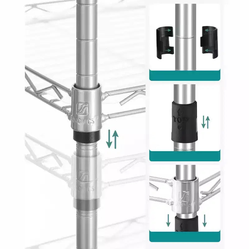 SONGMICS 5-Tier Bathroom Shelf, Storage Rack for Small Space, with 5 PP Shelf Liners, Removable Hook, Extendable Design