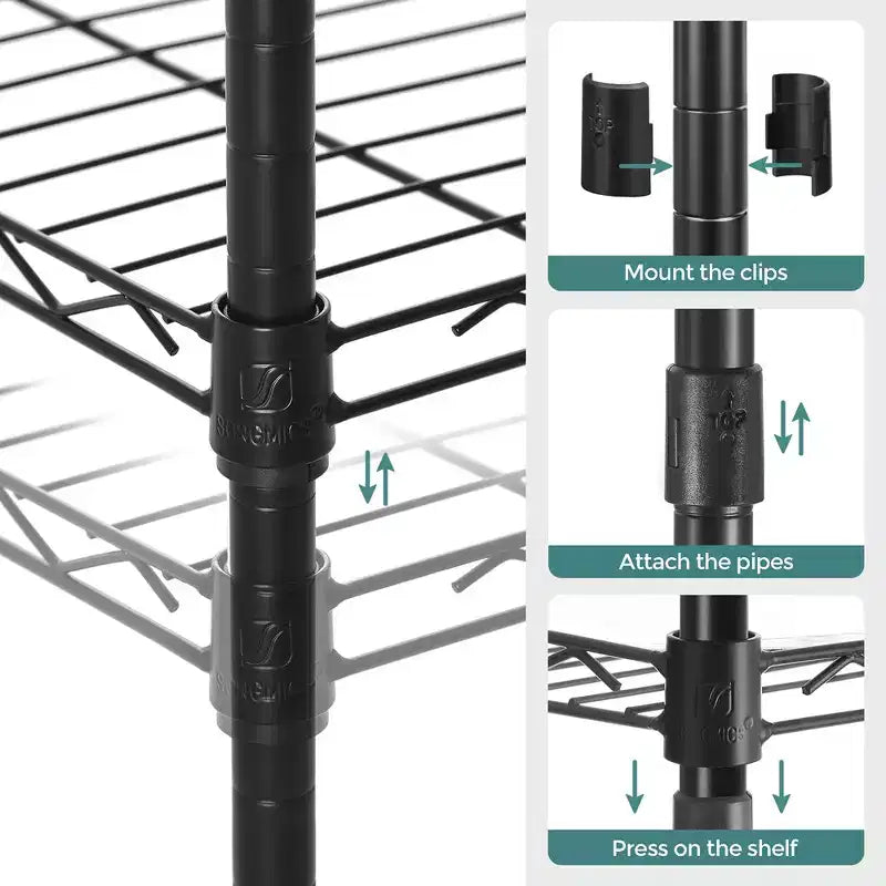 SONGMICS 5-Tier Bathroom Shelf, Storage Rack for Small Space, with 5 PP Shelf Liners, Removable Hook, Extendable Design