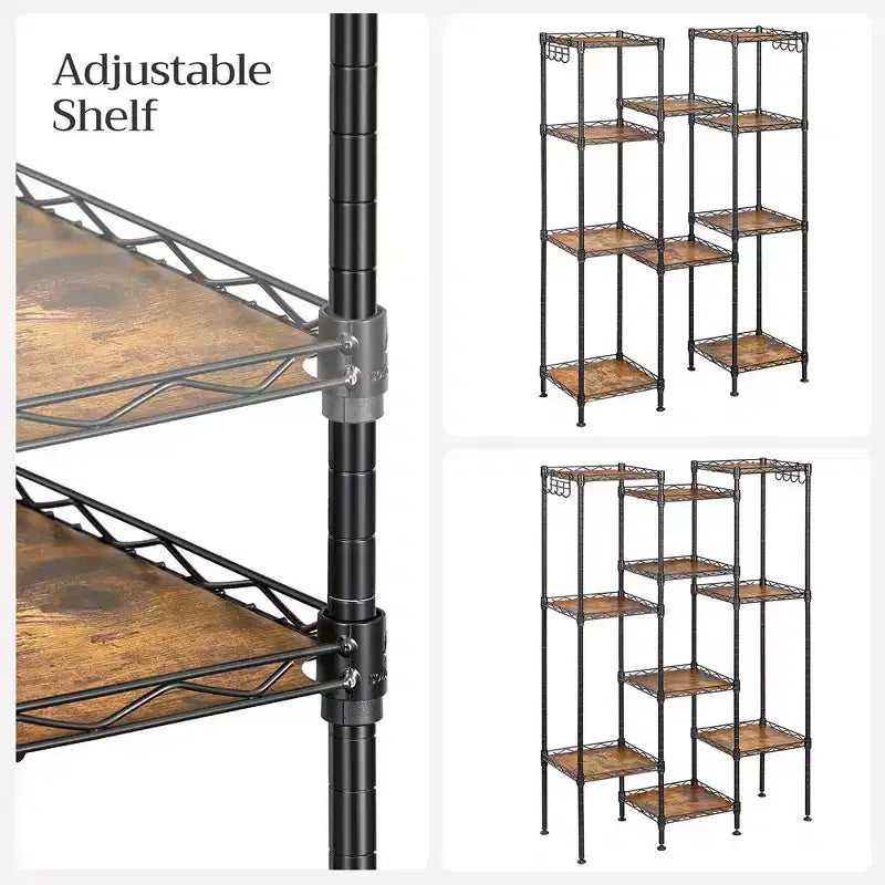 SONGMICS 5-Tier Bathroom Shelf, Storage Rack for Small Space, with 5 PP Shelf Liners, Removable Hook, Extendable Design