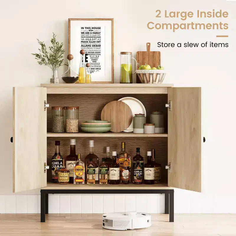 Whizmax Rattan Buffet Cabinet, Natural Storage Cabinet with Adjustable Shelves, Small Sideboard Table for Dining Room Kitchen Living Room Hallway