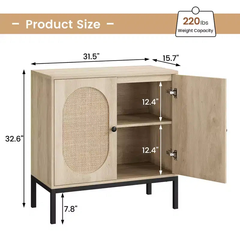 Whizmax Rattan Buffet Cabinet, Natural Storage Cabinet with Adjustable Shelves, Small Sideboard Table for Dining Room Kitchen Living Room Hallway