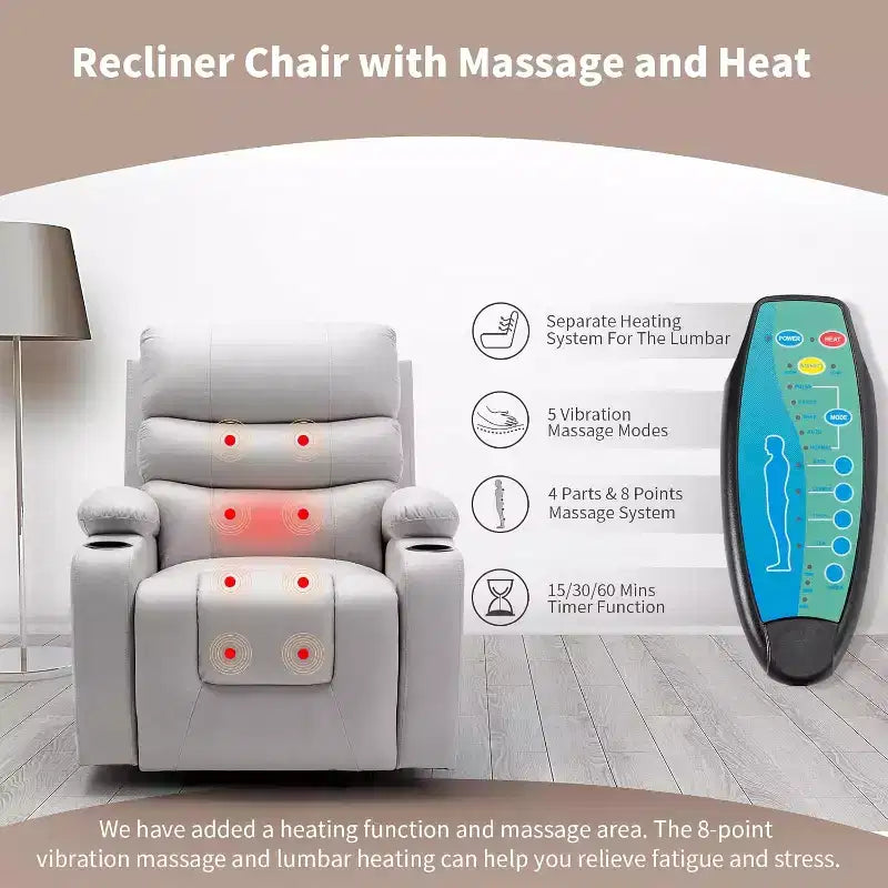 EROMMY PU Leather Recliner Lift Chair with Massage and Heat