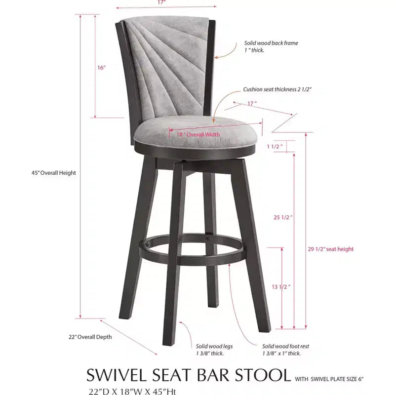 Kings Brand Furniture Boyce 29 Upholstered Counter Hight Swivel Stools, Set of 2, Silver/Gray