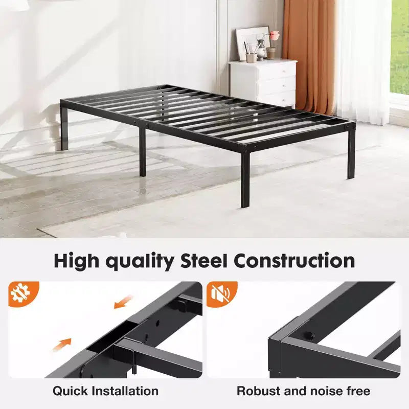 JIONJOY Black 14 Inches Height Duty Metal Platform No Box Spring Needed Bed Frame | Black