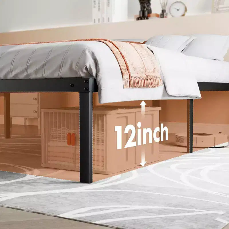 JIONJOY Black 14 Inches Height Duty Metal Platform No Box Spring Needed Bed Frame | Black