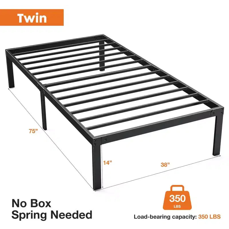 JIONJOY Black 14 Inches Height Duty Metal Platform No Box Spring Needed Bed Frame | Black