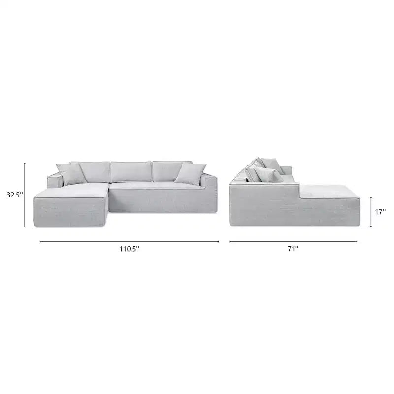 Jennifer Taylor Home Brenley 110.5 LAF Sofa-in-a-Box Sectional Sofa, Ash Gray Chenille