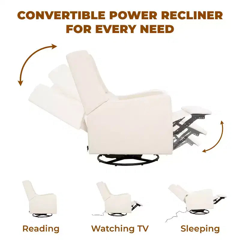Luxury Power Motion Recliner with USB Charging, Swivel, and Lumbar Support for Nursery Comfort