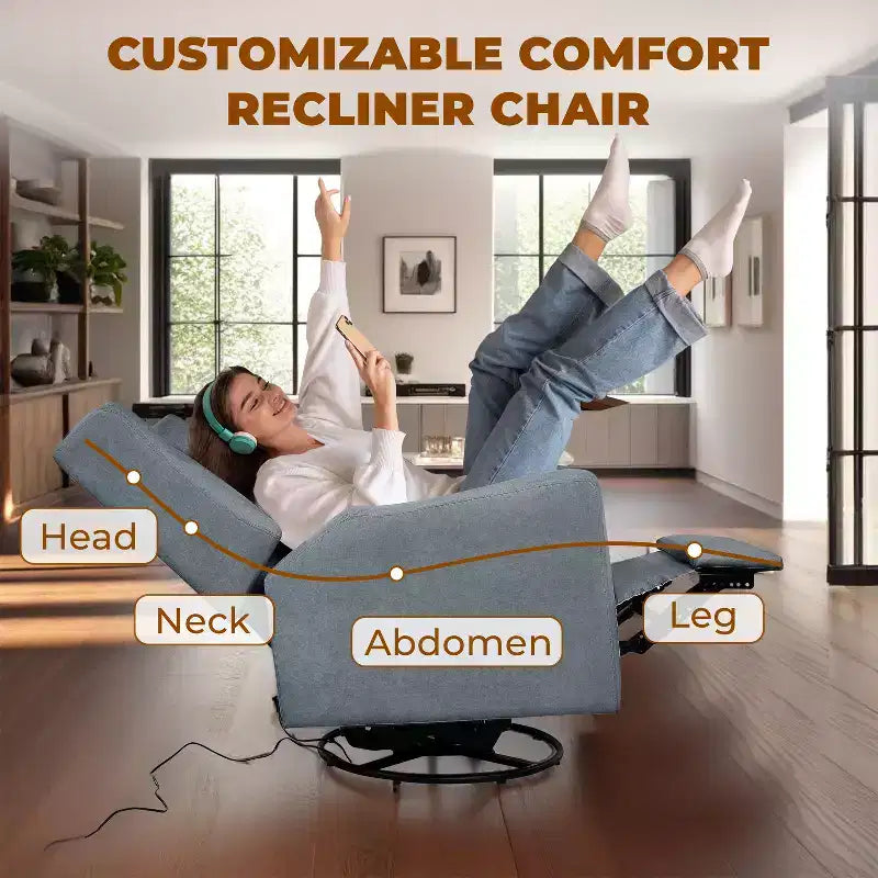 Luxury Power Motion Recliner with USB Charging, Swivel, and Lumbar Support for Nursery Comfort