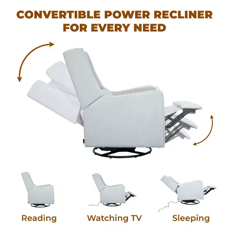 Luxury Power Motion Recliner with USB Charging, Swivel, and Lumbar Support for Nursery Comfort