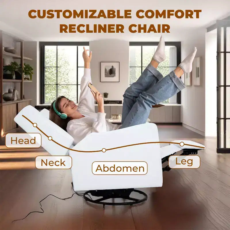 Luxury Power Motion Recliner with USB Charging, Swivel, and Lumbar Support for Nursery Comfort