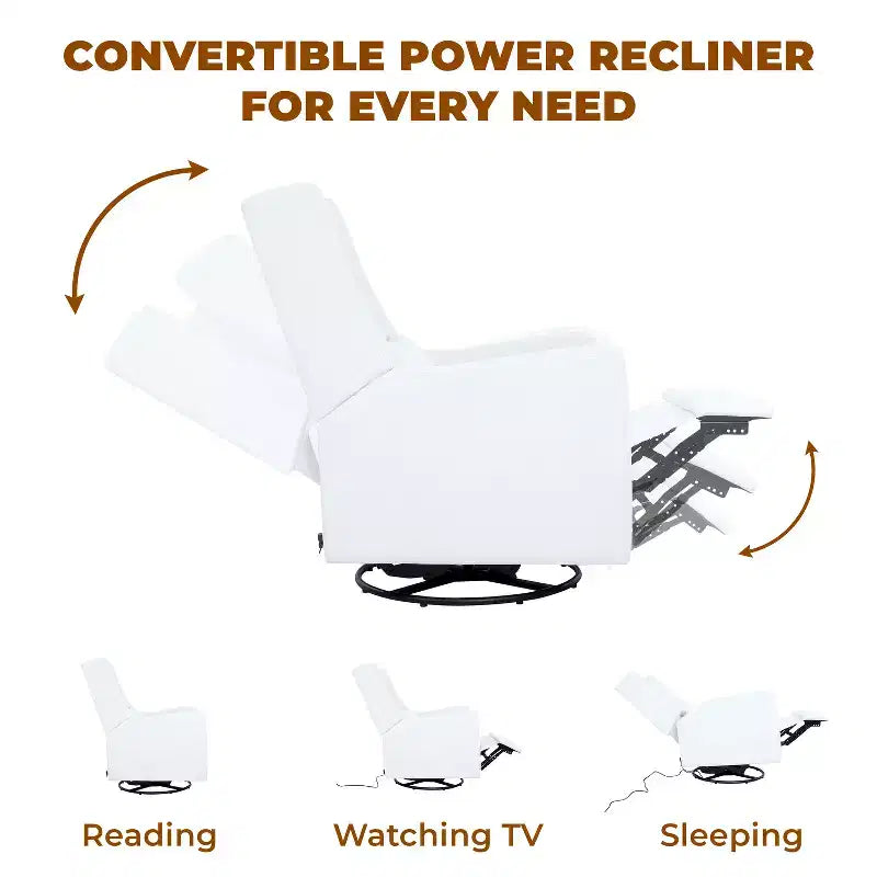 Luxury Power Motion Recliner with USB Charging, Swivel, and Lumbar Support for Nursery Comfort
