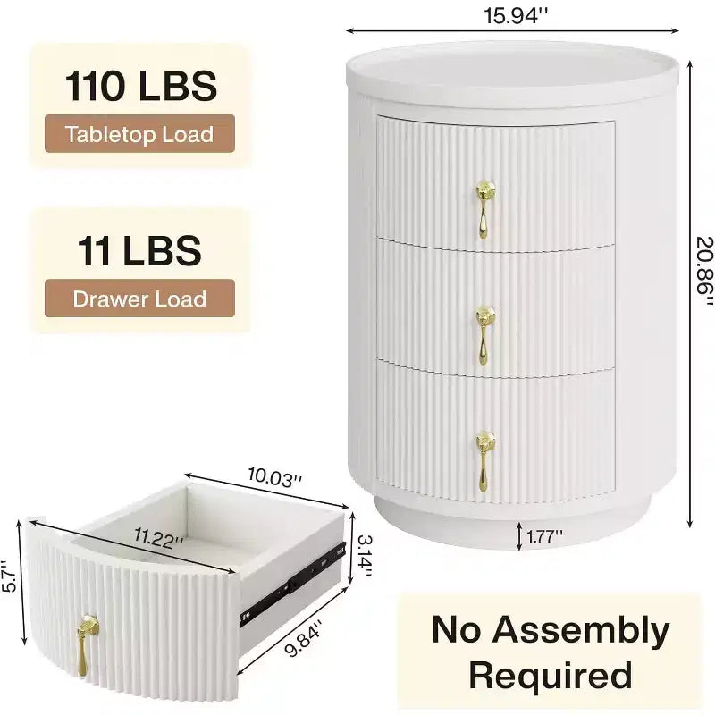 Tribesigns No Assembly 3-Drawer Nightstand, White