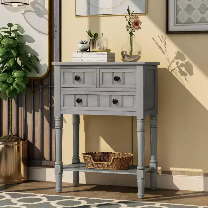 Whisen Classic Narrow Console Table with Three Storage Drawers and Bottom Shelf
