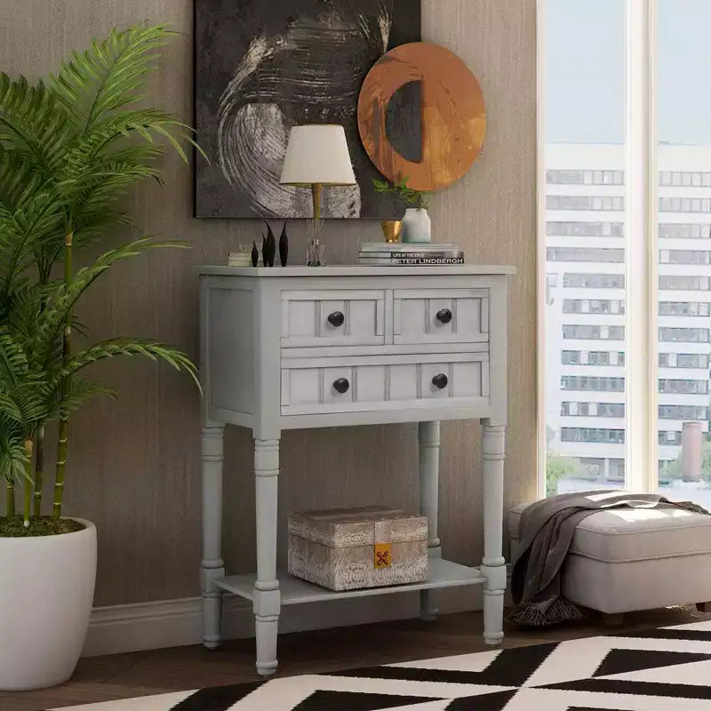 Whisen Classic Narrow Console Table with Three Storage Drawers and Bottom Shelf