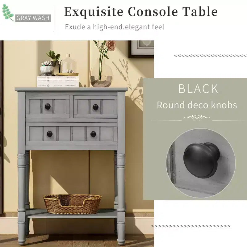 Whisen Classic Narrow Console Table with Three Storage Drawers and Bottom Shelf