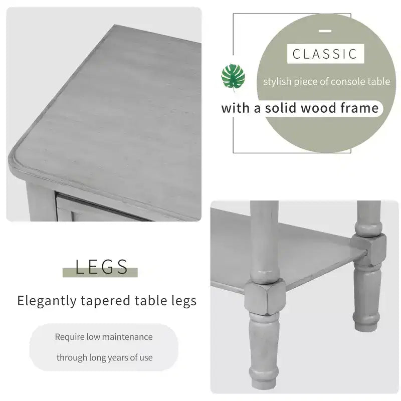 Whisen Classic Narrow Console Table with Three Storage Drawers and Bottom Shelf