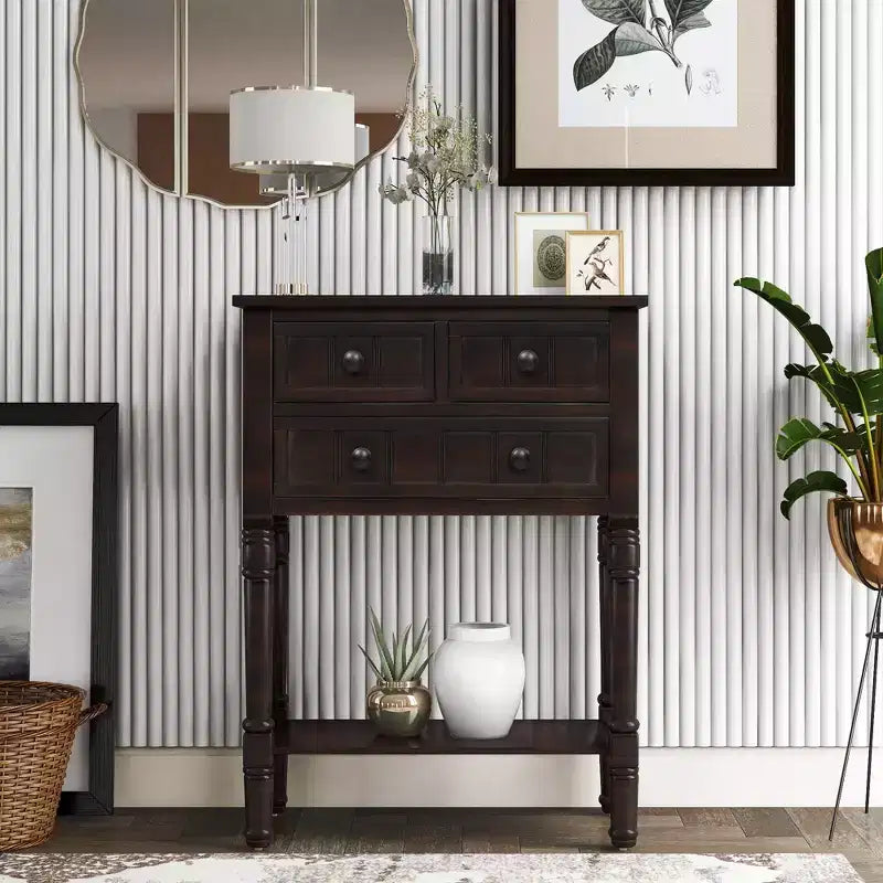 Whisen Classic Narrow Console Table with Three Storage Drawers and Bottom Shelf