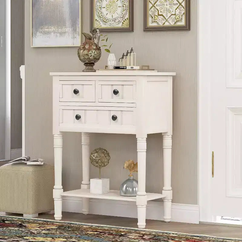 Whisen Classic Narrow Console Table with Three Storage Drawers and Bottom Shelf