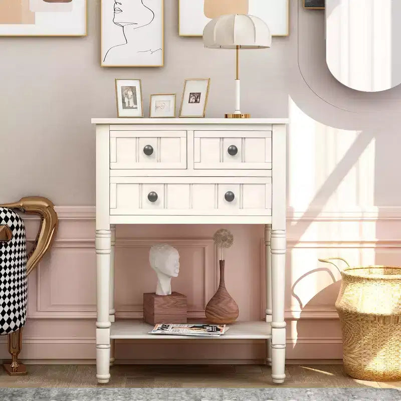 Whisen Classic Narrow Console Table with Three Storage Drawers and Bottom Shelf