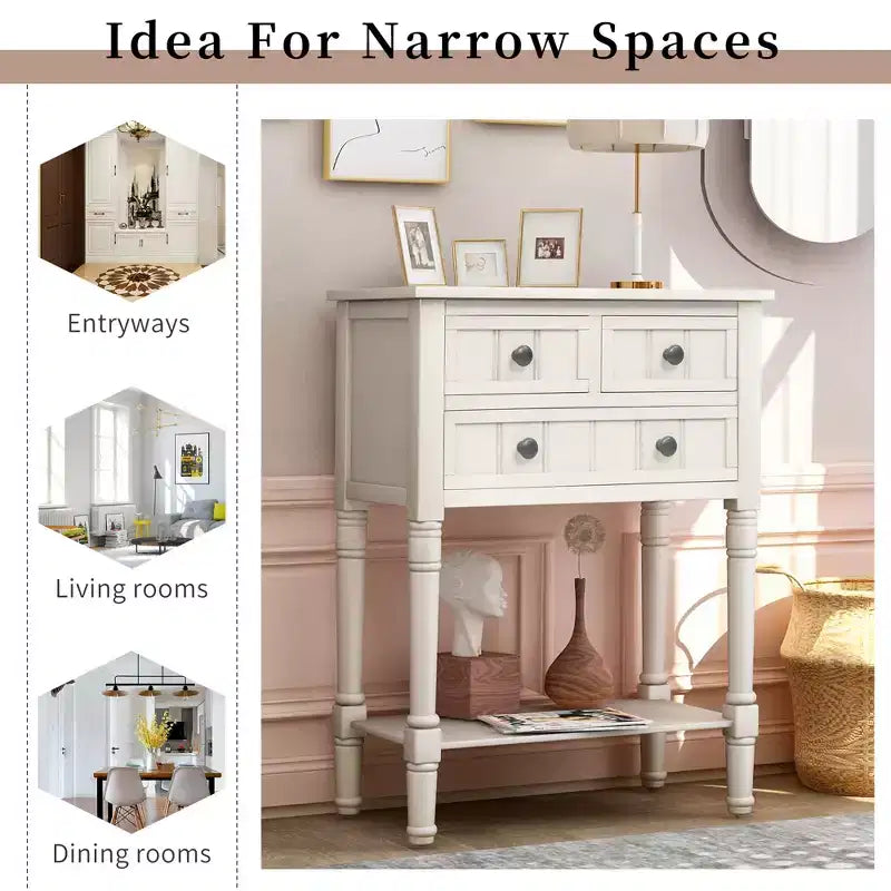 Whisen Classic Narrow Console Table with Three Storage Drawers and Bottom Shelf