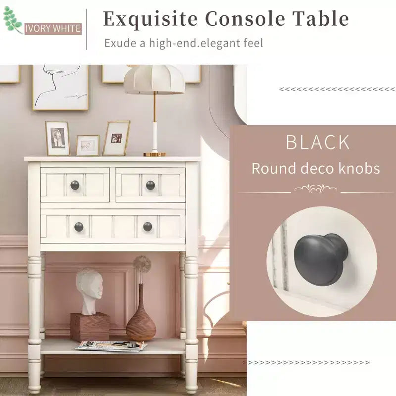 Whisen Classic Narrow Console Table with Three Storage Drawers and Bottom Shelf