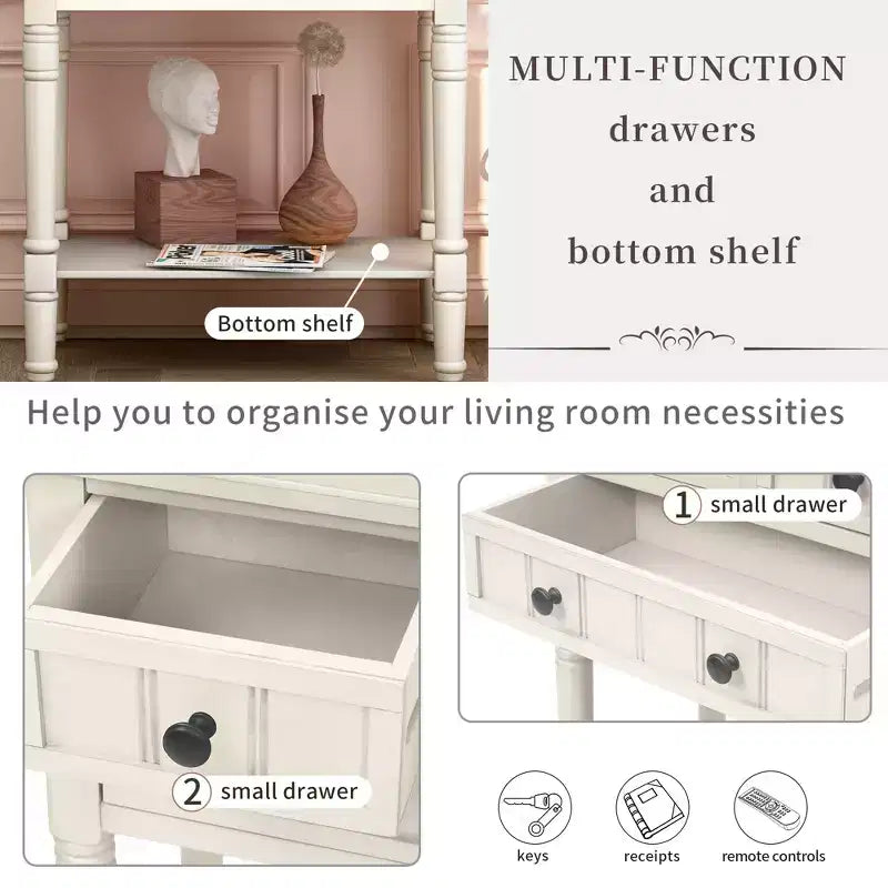 Whisen Classic Narrow Console Table with Three Storage Drawers and Bottom Shelf