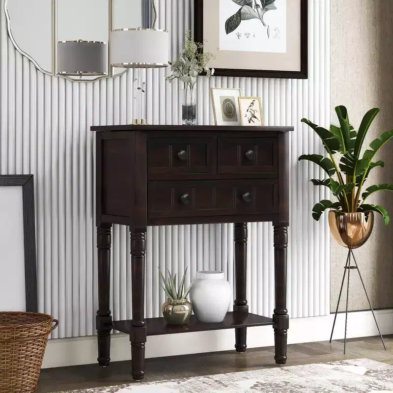 Whisen Classic Narrow Console Table with Three Storage Drawers and Bottom Shelf