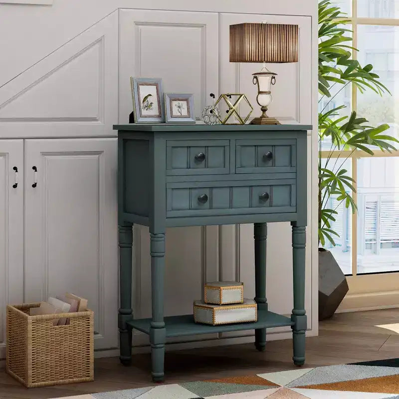 Whisen Classic Narrow Console Table with Three Storage Drawers and Bottom Shelf
