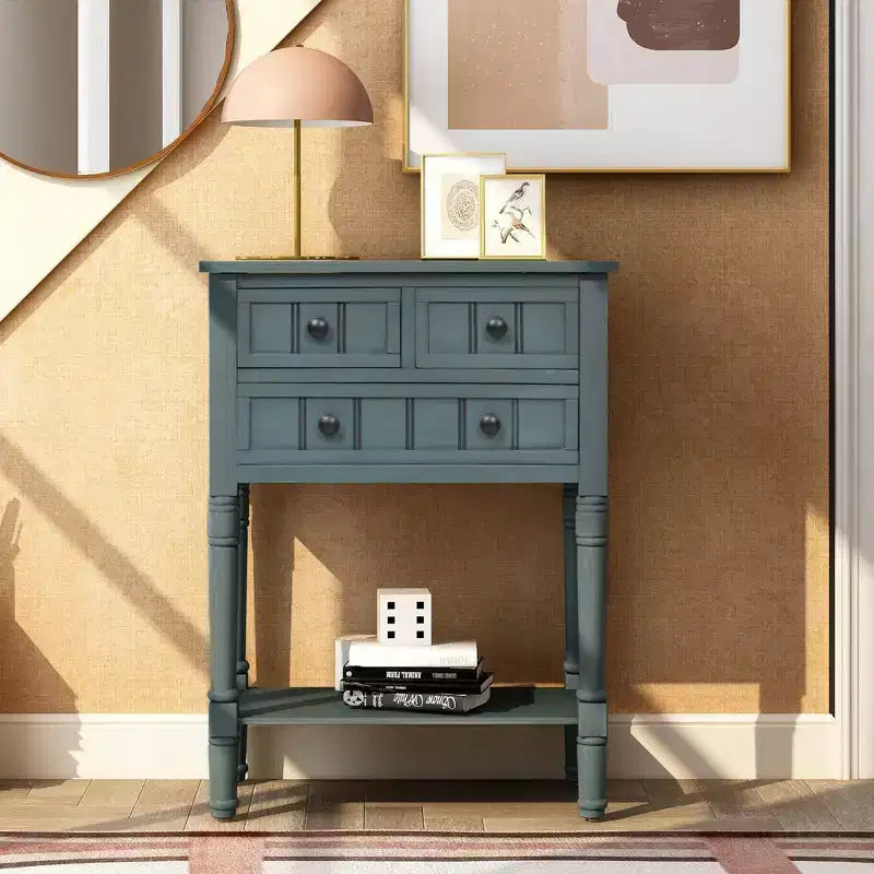 Whisen Classic Narrow Console Table with Three Storage Drawers and Bottom Shelf
