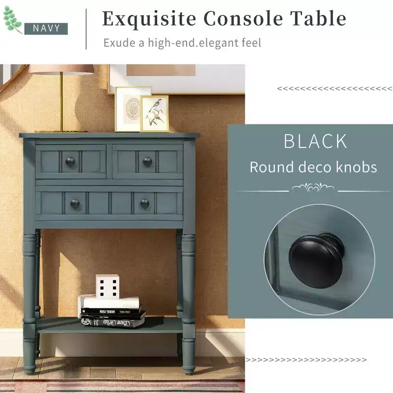 Whisen Classic Narrow Console Table with Three Storage Drawers and Bottom Shelf